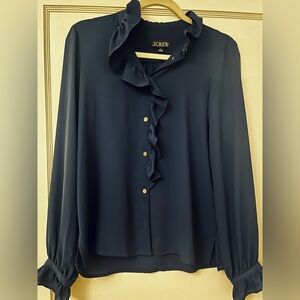 J. Crew Midnight Blue Ruffle Front Blouse